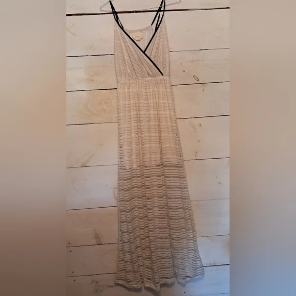 Anthropologie Racerback Sheer Maxi Tan Off White Dress By Maeve Size Small - Picture 2 of 10
